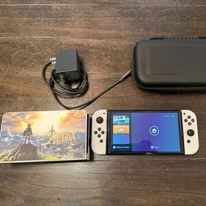 Nintendo Switch OLED with case, charger, and pre-installed screen protector!